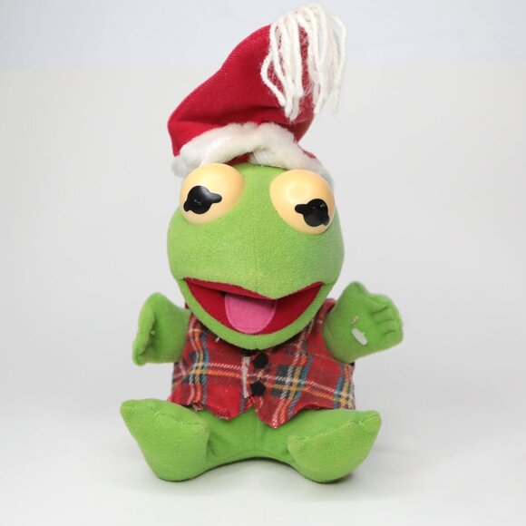 Vintage 1987 Baby Kermit the Frong Muppets Plush Toy Christmas Stuffed Animal - Picture 1 of 8